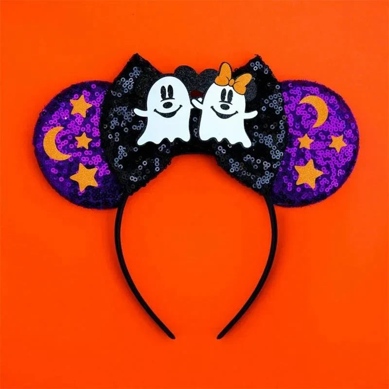 Disney Witch Bat Skeleton Ear Headband For Adults Kids Cosplay Halloween Hairband Women Girls Ghost Bows Party Hair Accessories