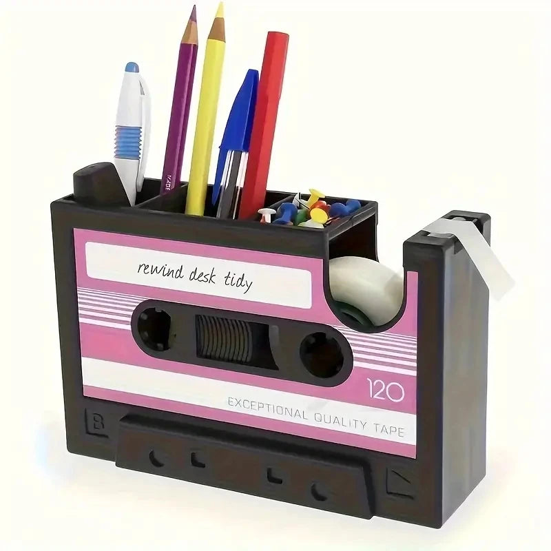 Retro Cassette Tape Dispenser & Pen Holder