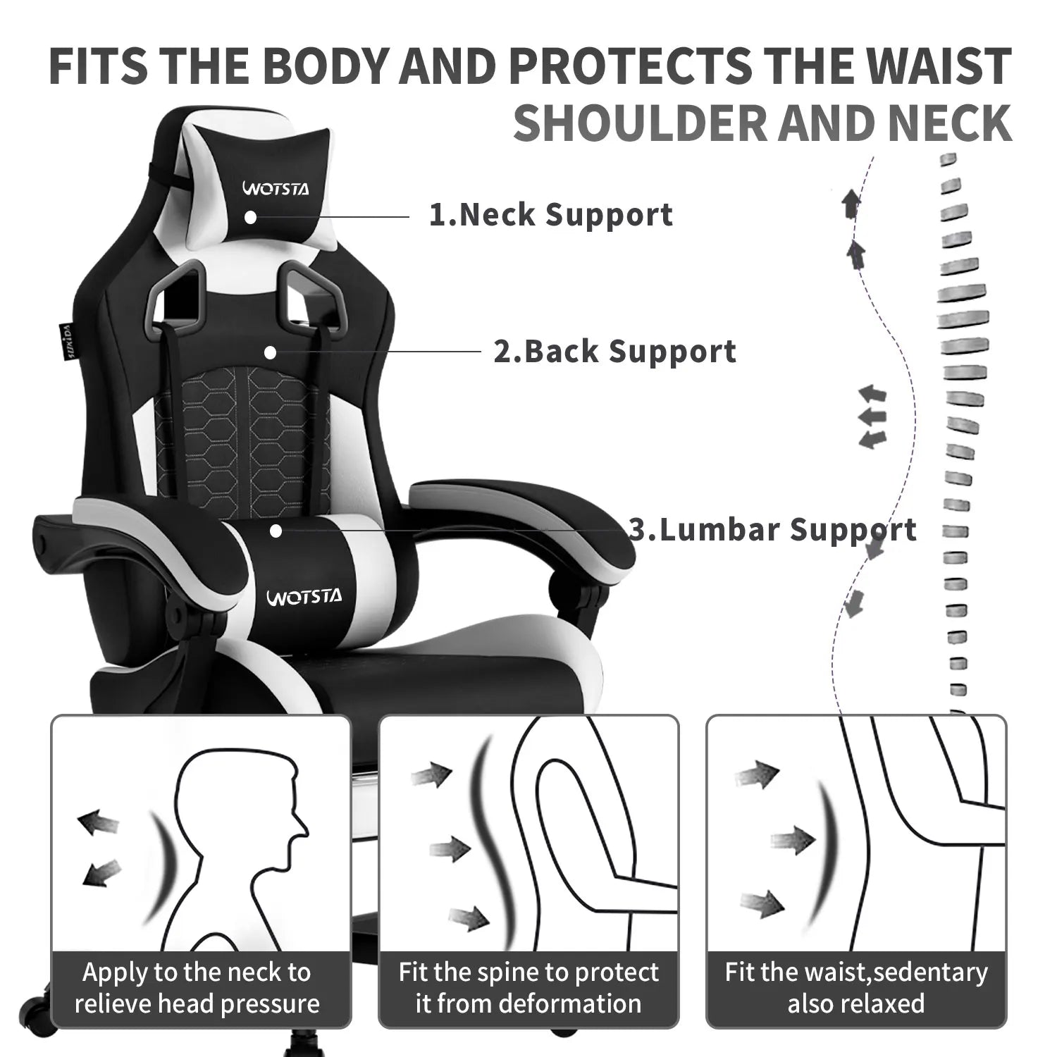 Beige Blue Gaming Chair with Footrest & Lumbar Support