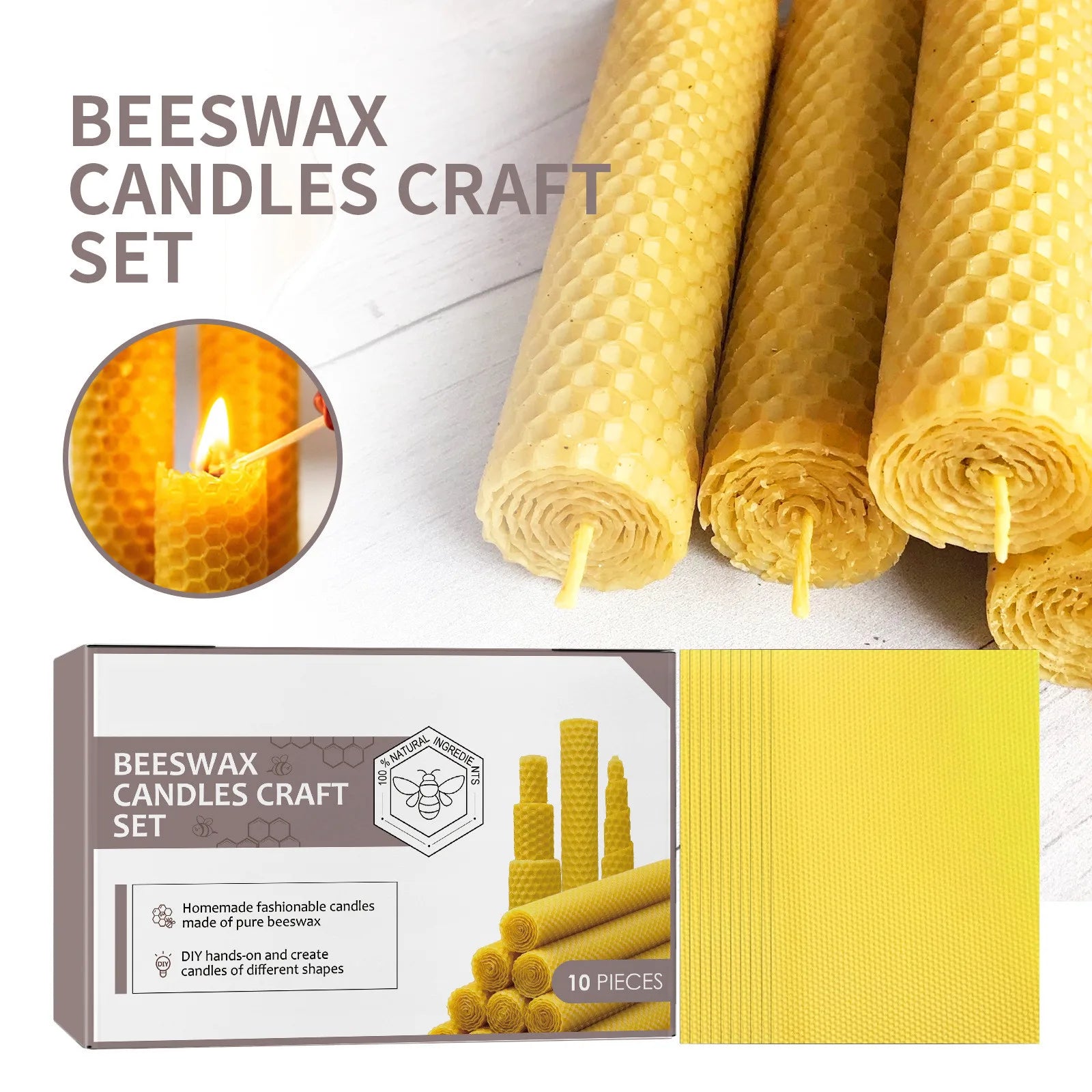 10pcs Natural Beeswax Candles – Handmade Luxury Wedding