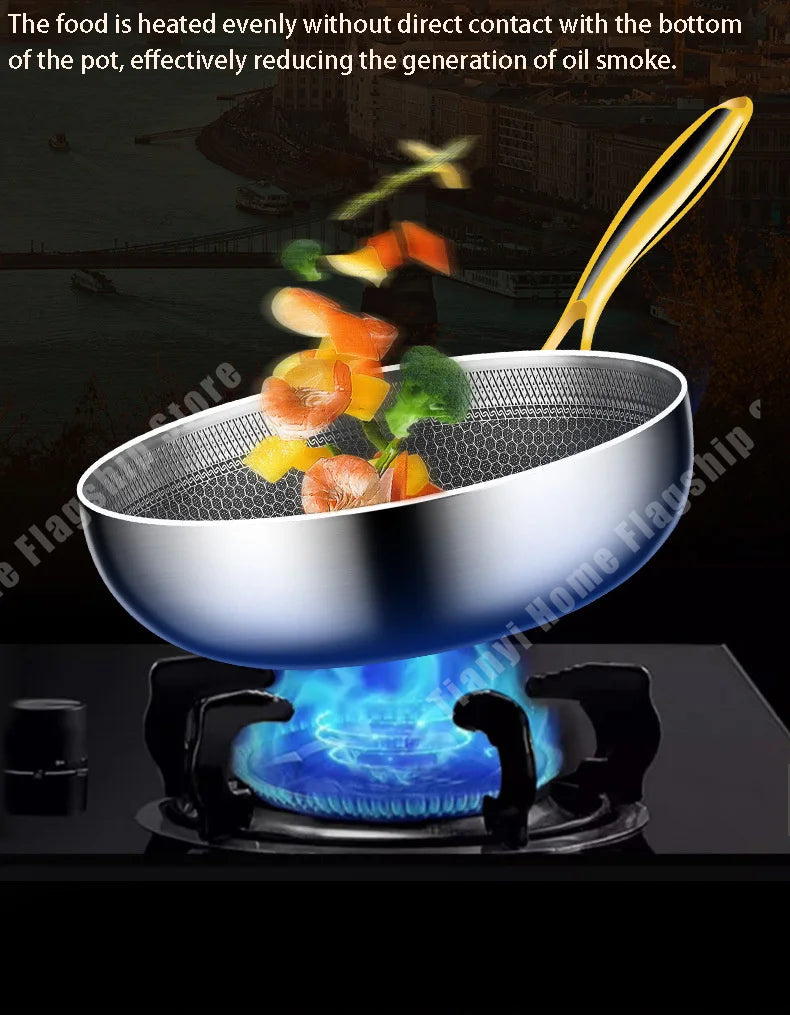 316 Stainless Steel Non-Stick Frying Pan Wok for Kitchen