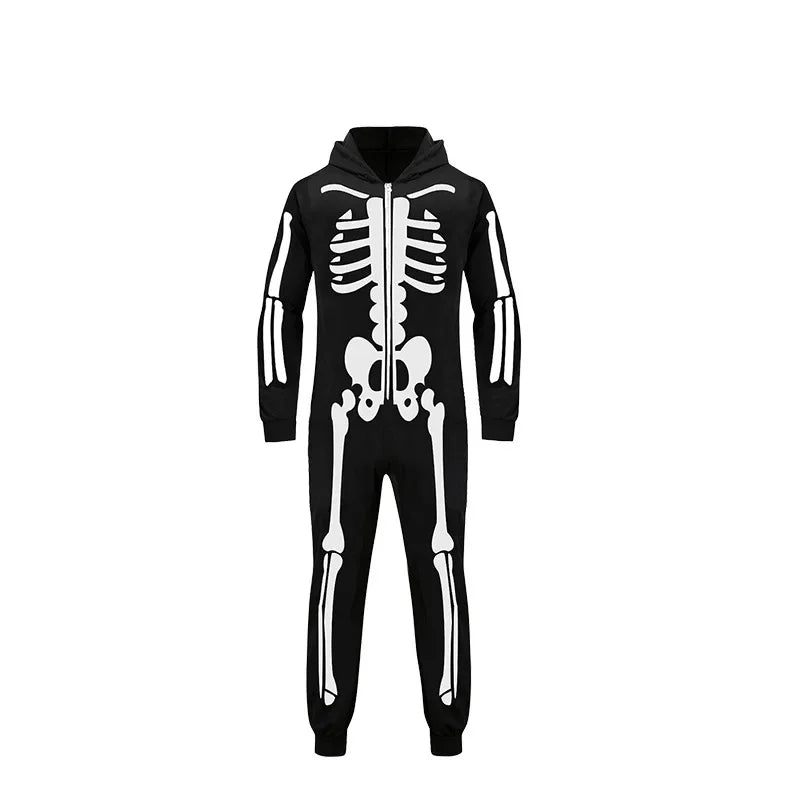 Parent-child Party Scary Skulls Cosplay Suits Luminous Skeleton Shape Costumes for Kids Adults Families Halloween Cos Clothing