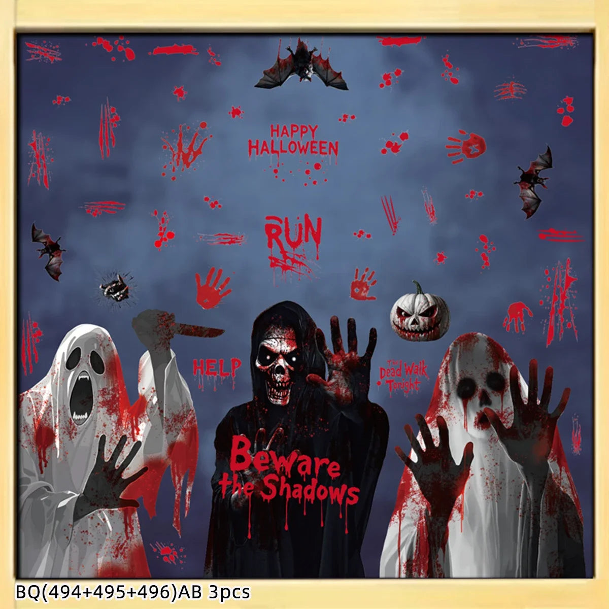 Halloween Static Cling Stickers Scary Ghost Woman Bloody Handprint Window Decals Spooky Party Home Decor Horror Decorations