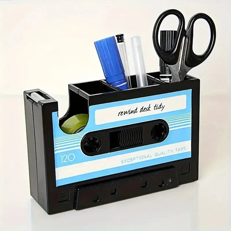 Retro Cassette Tape Dispenser & Pen Holder