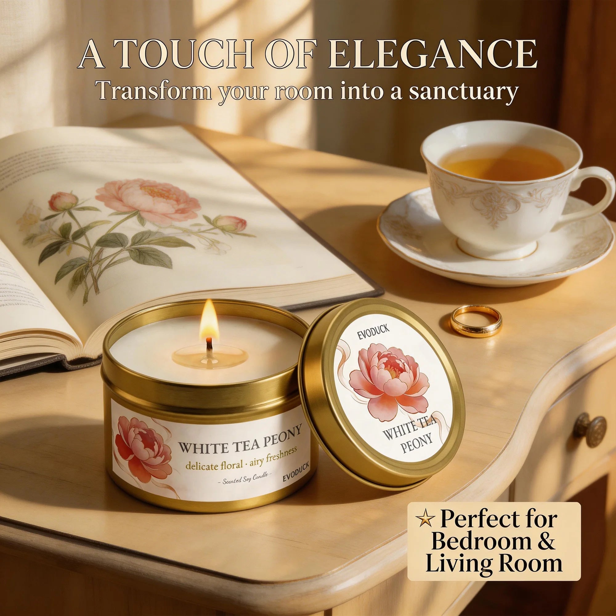 White Tea & Peony Candle – 3oz Soothing Gift for Women