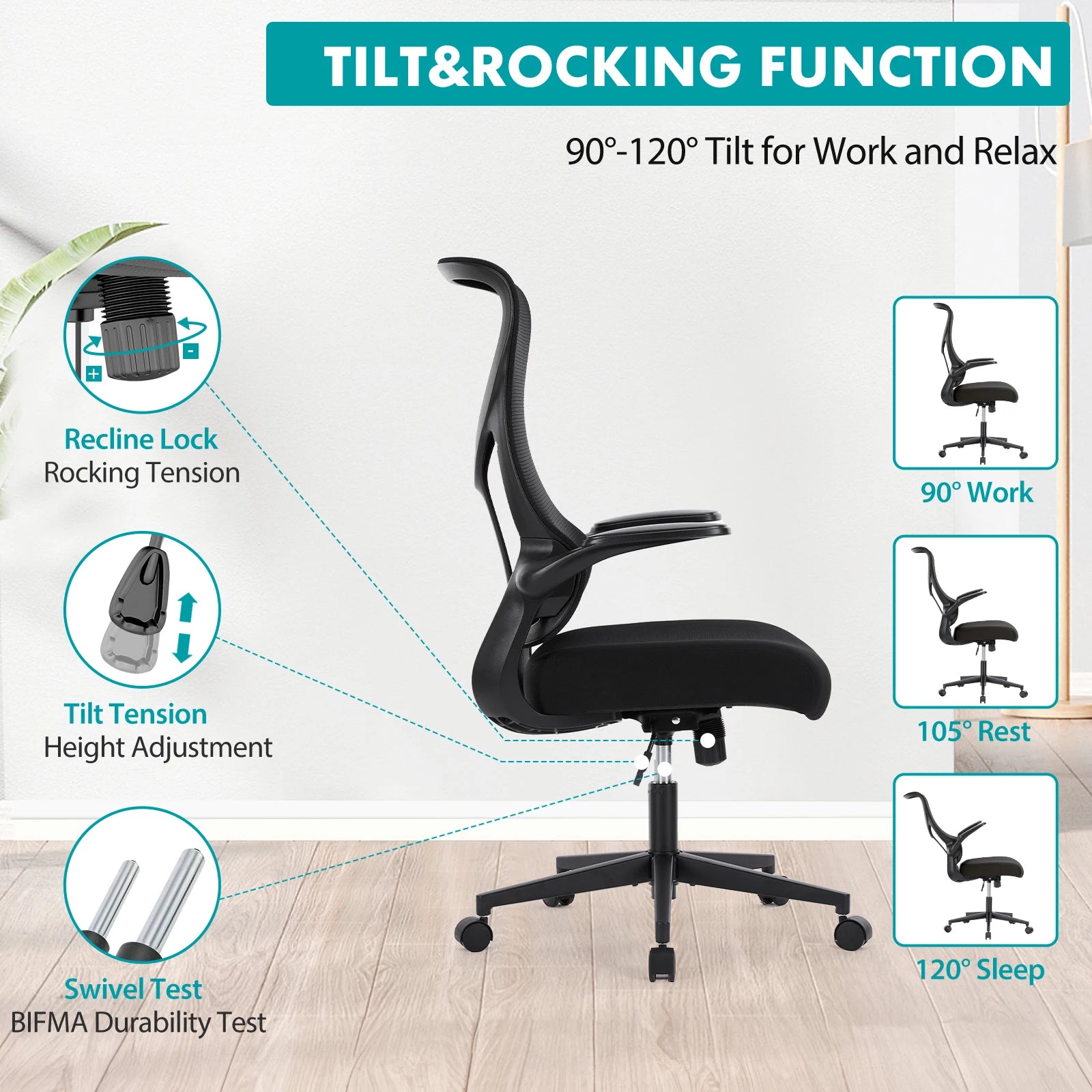 Ergonomic Mesh Office Chair with Flip-Up Arms