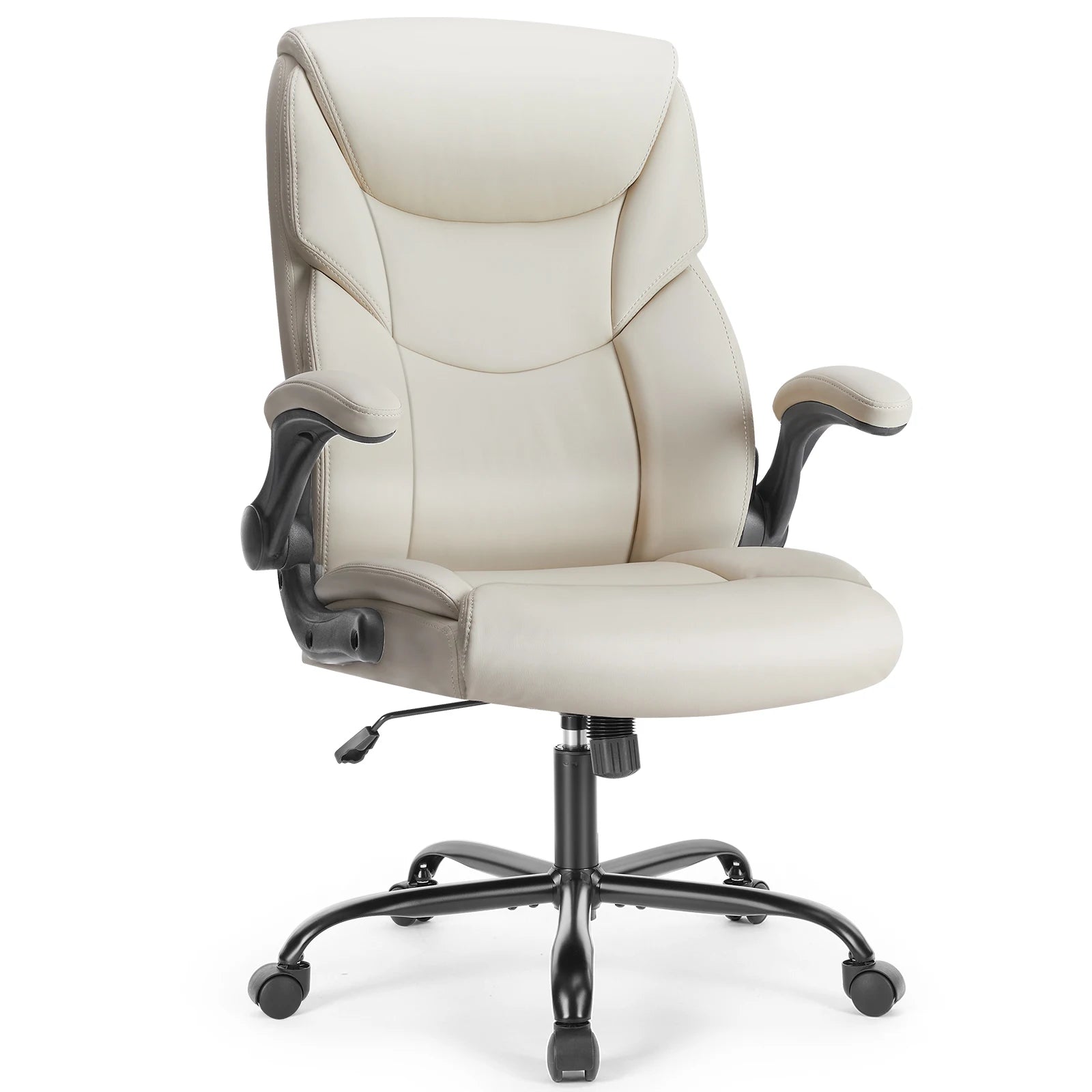 White PU Leather Swivel Armrest Gaming Chair with Wheels