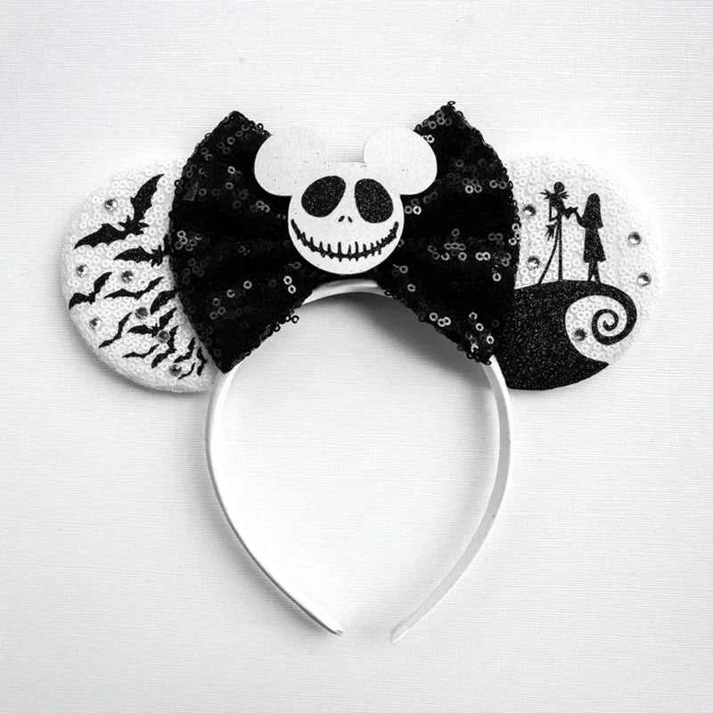 Disney Witch Bat Skeleton Ear Headband For Adults Kids Cosplay Halloween Hairband Women Girls Ghost Bows Party Hair Accessories