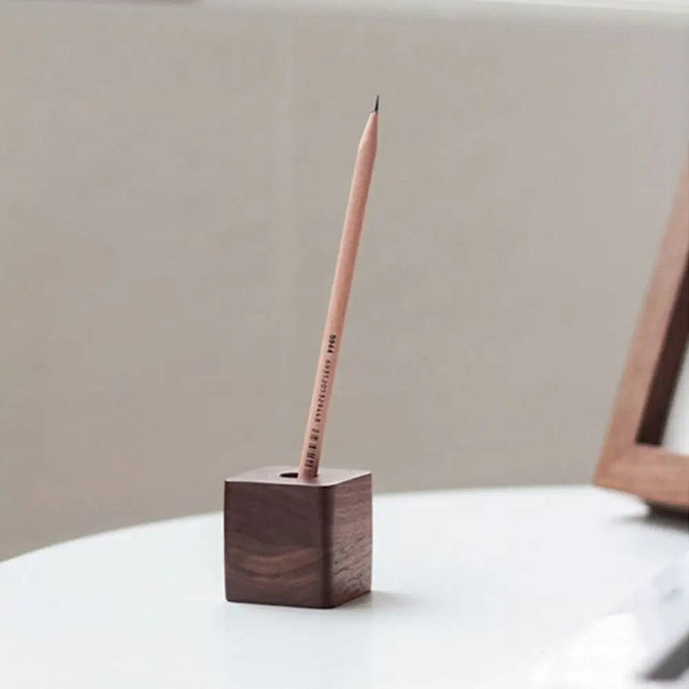 New Walnut Wood Pen Holder Square Space saving Pen Hole Multifunctional Portable Pencil Stand for Desk Stationery Storage