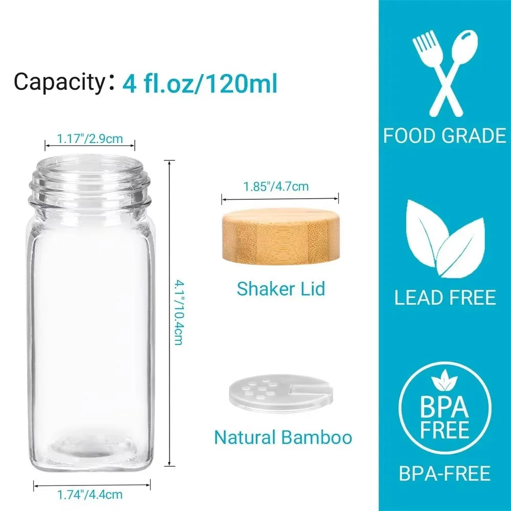 Complete Glass Spice Jars Set with Minimalist Labels & Collapsible Funnel
