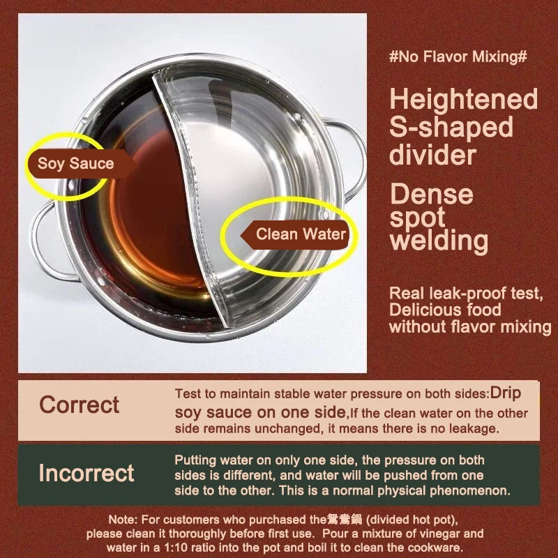 28cm Stainless Steel Double Hotpot Cooker for Gas Stove