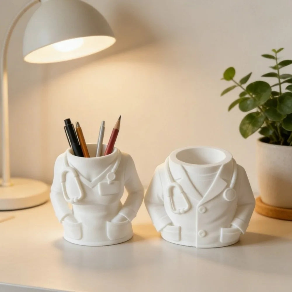 Creative Doctor and Nurse Figure Pen Holder Durable Multifunctional White Coat-Shaped Pen Holder 3D Printing Chic
