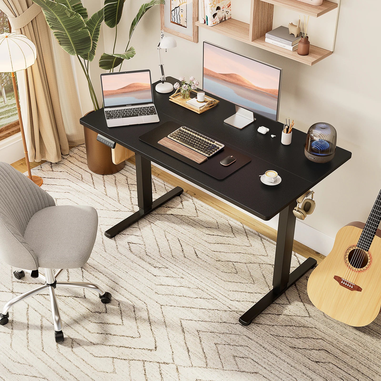 JHK Electric Adjustable Height Standing Computer Desk Ergonomic Sit Stand Up Down Computer Table Workstation For Home Office