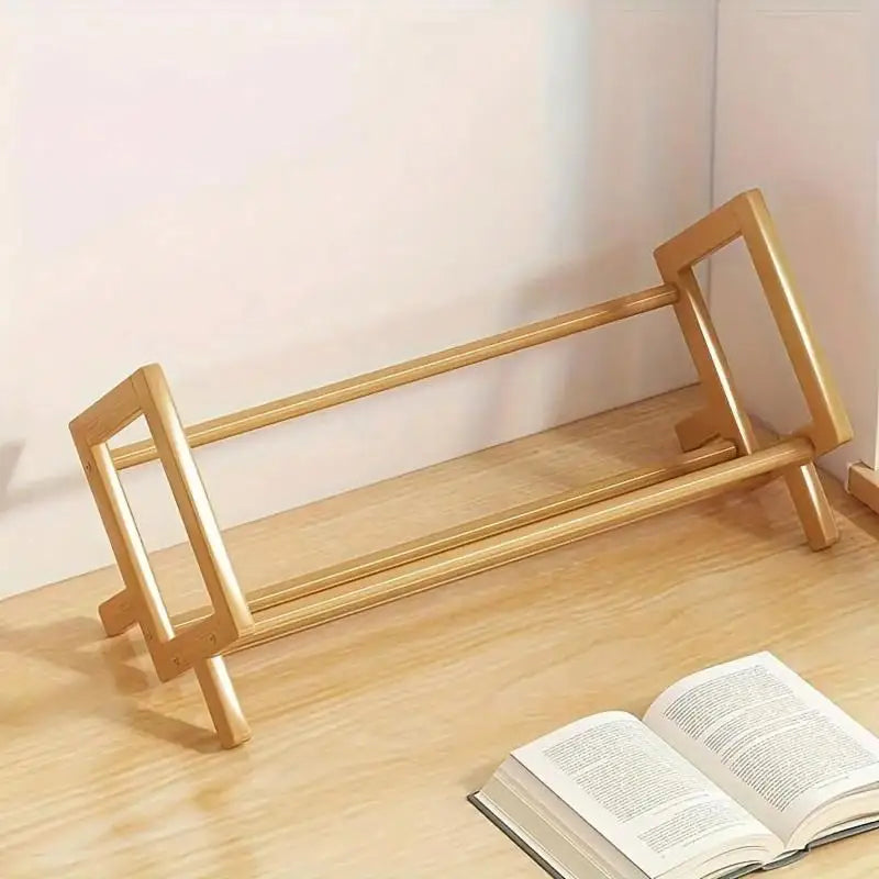 〔R〕X-Shaped Bamboo Desktop Book Rack - Minimalist Wooden Desk Organizer for Books & Folders& Office Supplies
