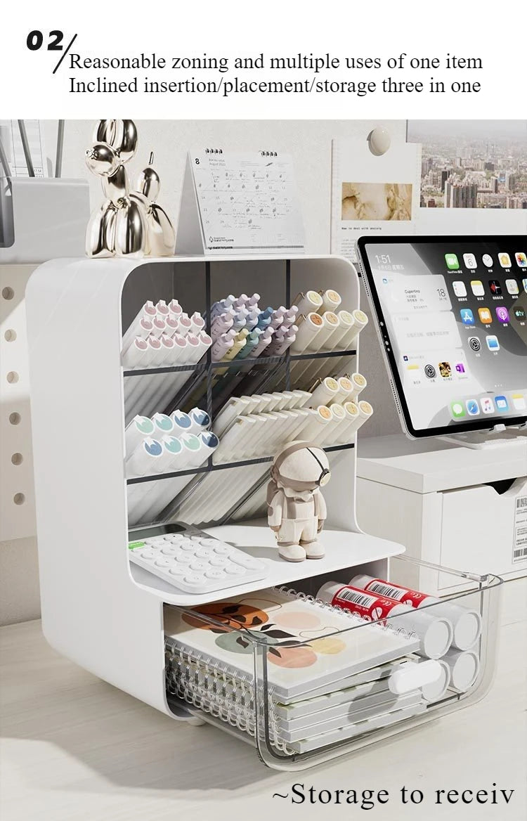 Inclined Pen Holder Student Writing Desk Stationery Storage Box Large Capacity Office Desktop Sundries Rack