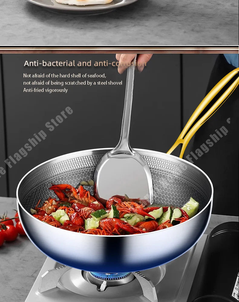 316 Stainless Steel Non-Stick Frying Pan Wok for Kitchen