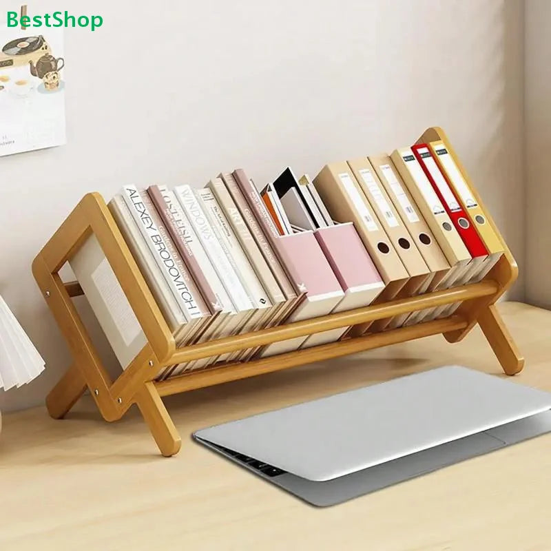 〔R〕X-Shaped Bamboo Desktop Book Rack - Minimalist Wooden Desk Organizer for Books & Folders& Office Supplies