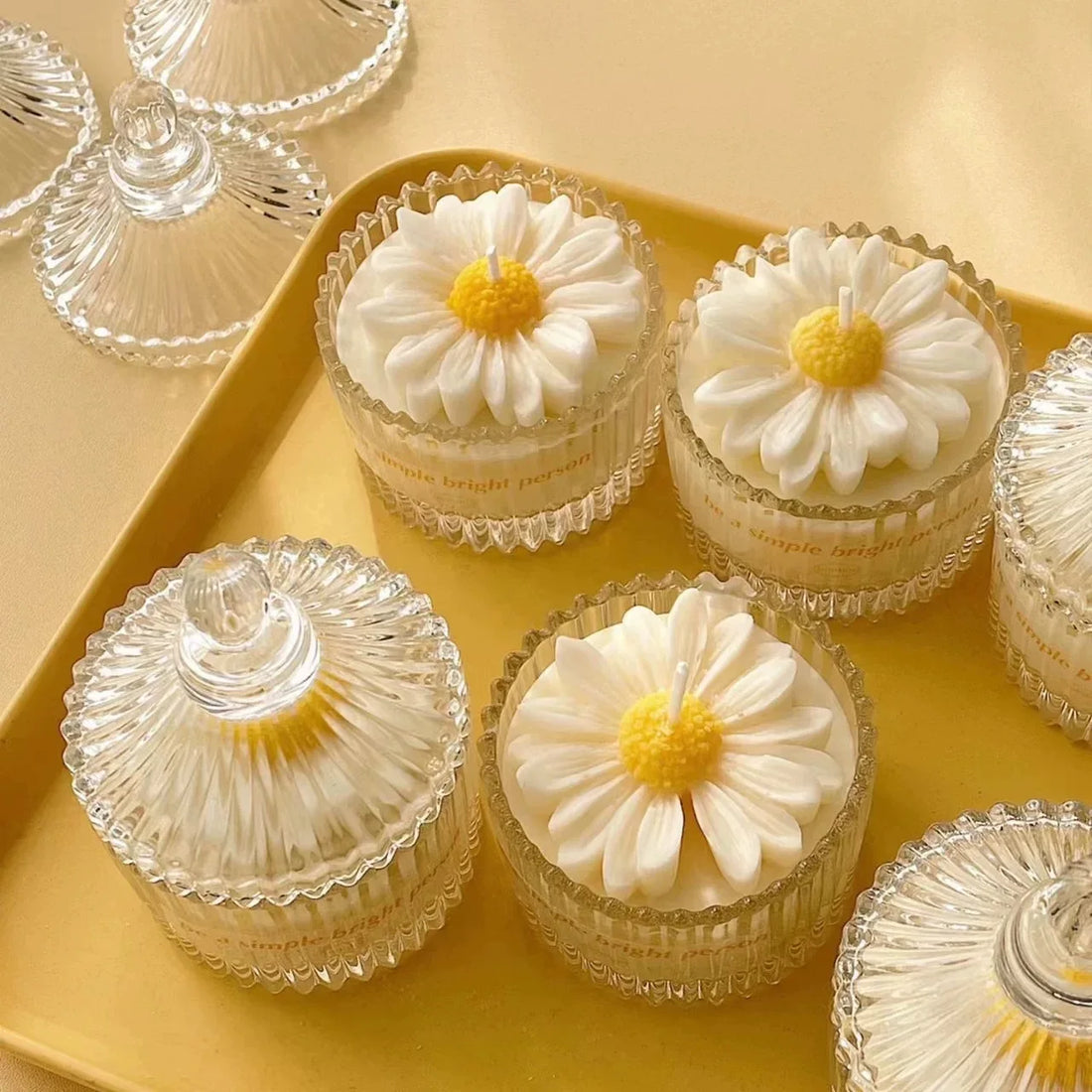 Hand-Poured Glass Chamomile Candle with 3D Daisy Gift