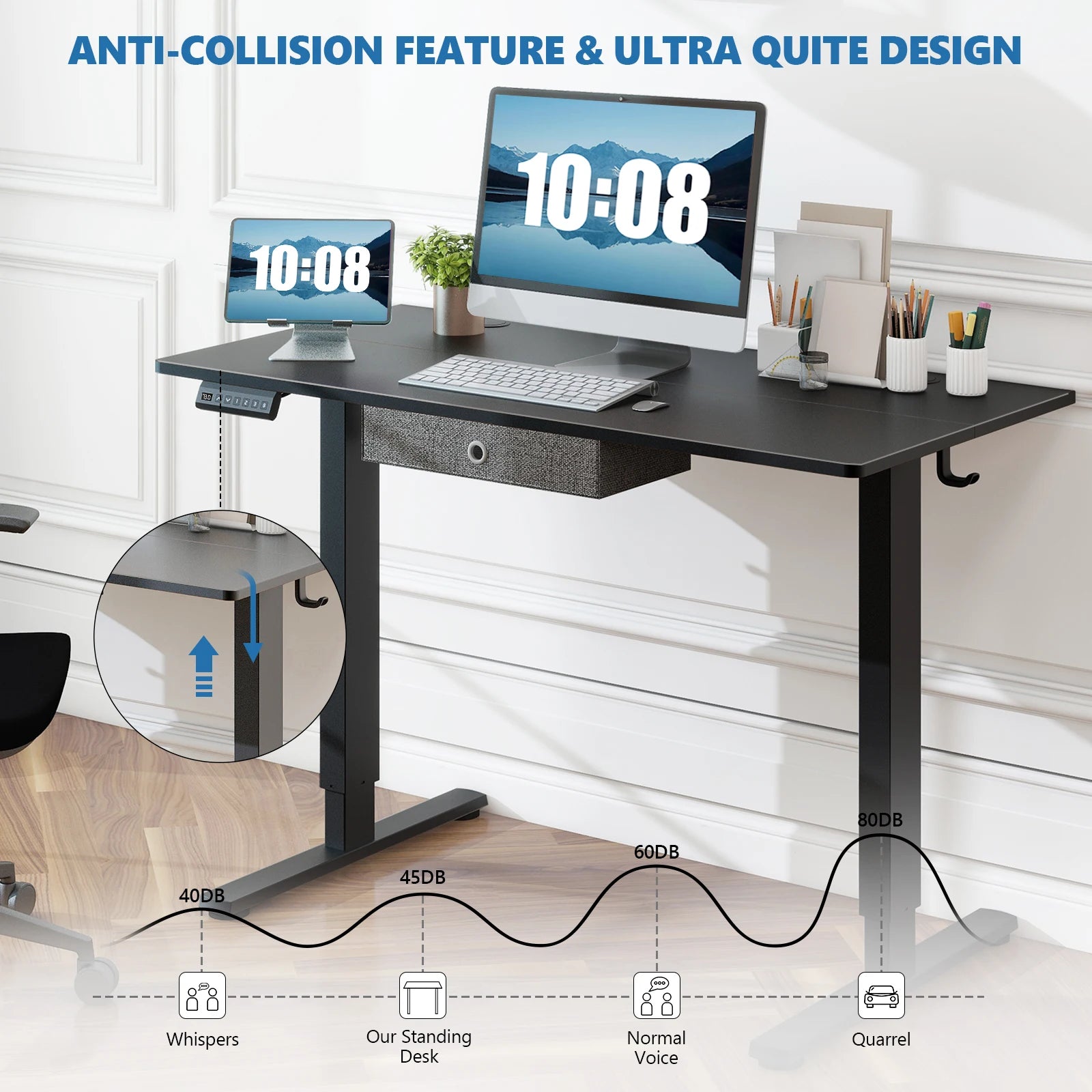 JHK  Ergonomic Electric Standing Desk Height Adjustable Computer Desk Large Work PC Table Home Office Writing Gaming Desks