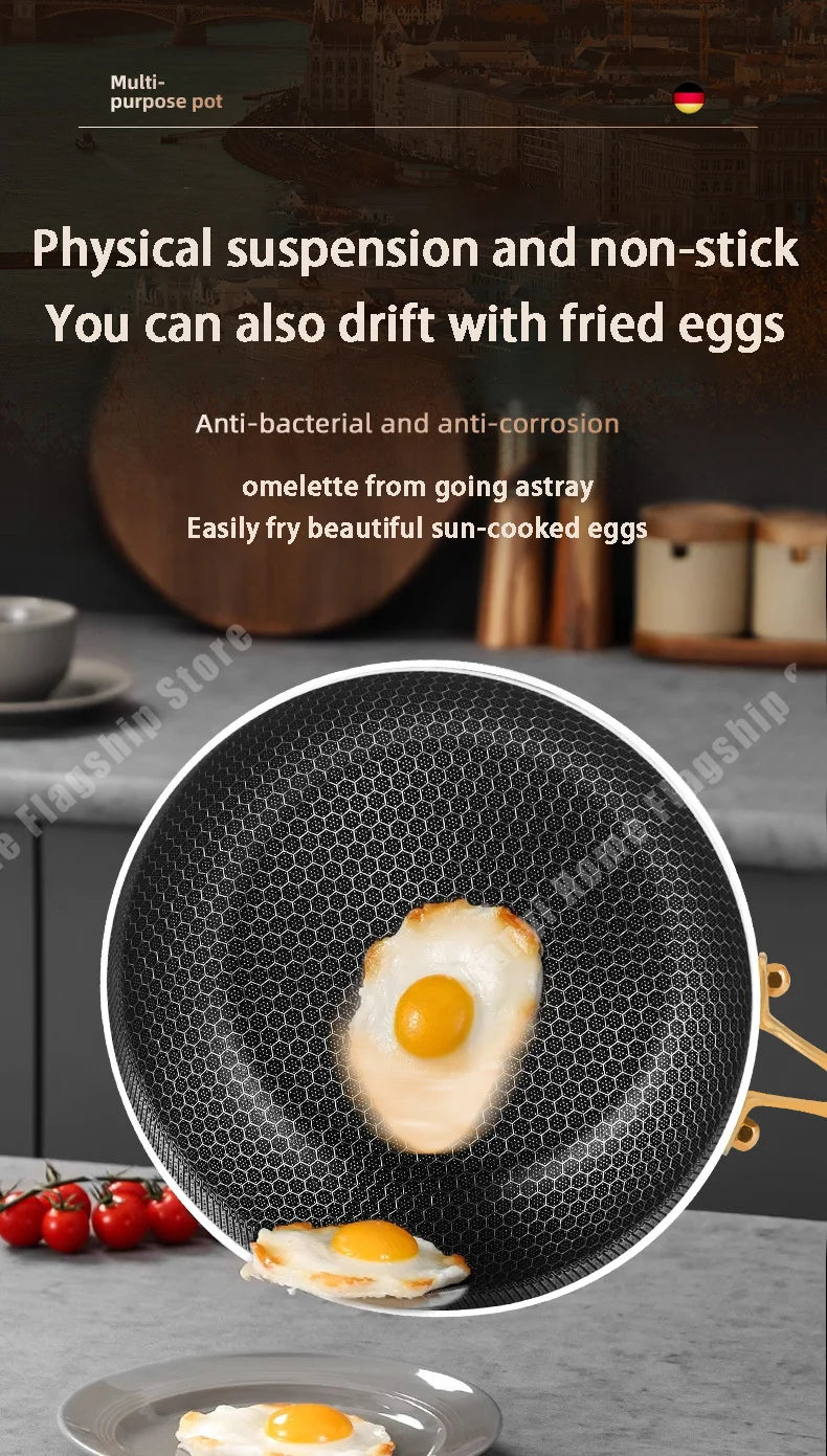 316 Stainless Steel Non-Stick Frying Pan Wok for Kitchen