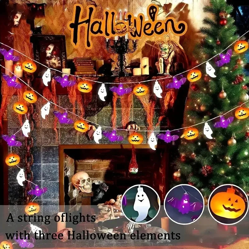 1PC 10/20/40LEDS Halloween String Lights Battery Operated Pumpkin Bat Ghost Indoor Home Courtyard Halloween Decorative Lights