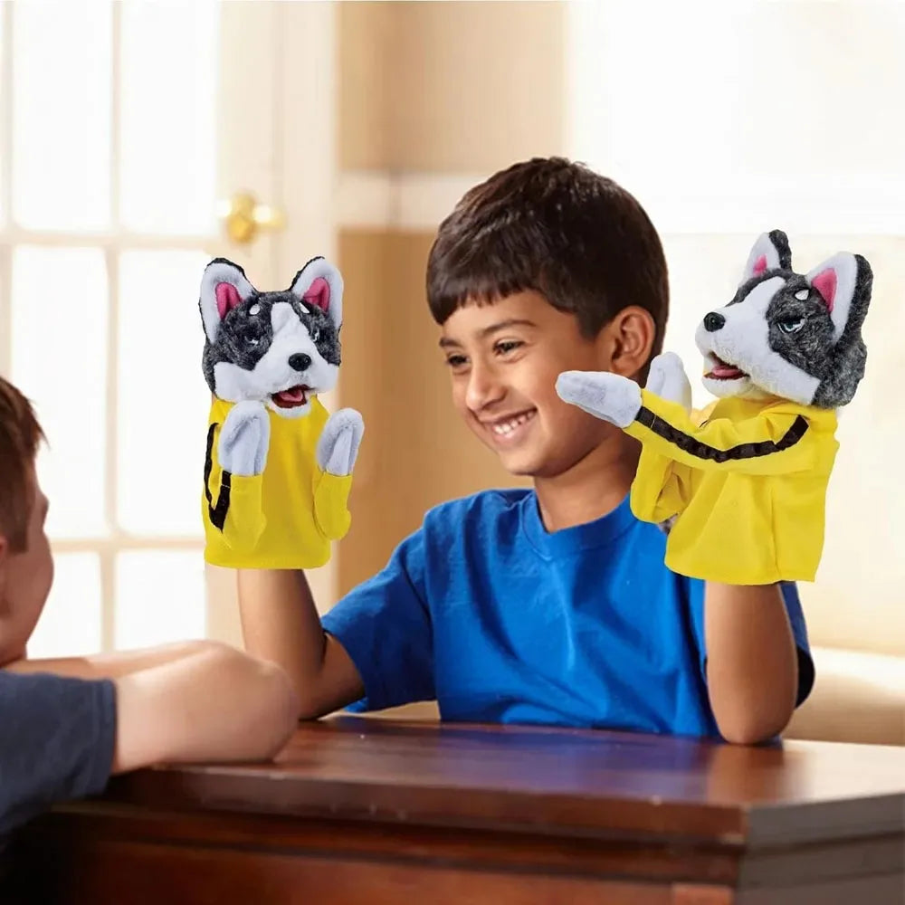 Kung Fu Husky Punching Puppet Gloves, Interactive Boxing Dog Toy for Kids, 1–2 Player Battle Game, Funny Plush Finger Puppet Toy for Party & Stress Relief