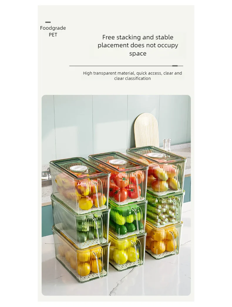 Stackable Freshness-Tracking Fridge Storage Box with Handle & Lid