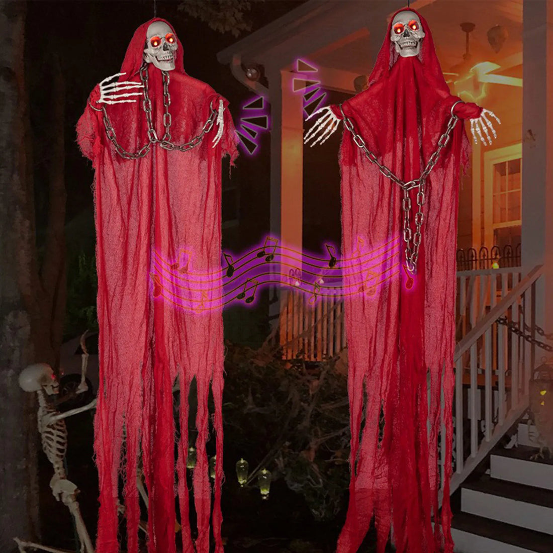 1PC Hanging Grim Reaper Skeletons Decor with Glow in Dark Waterproof Outdoor Halloween Props for Haunted House Party Supplies