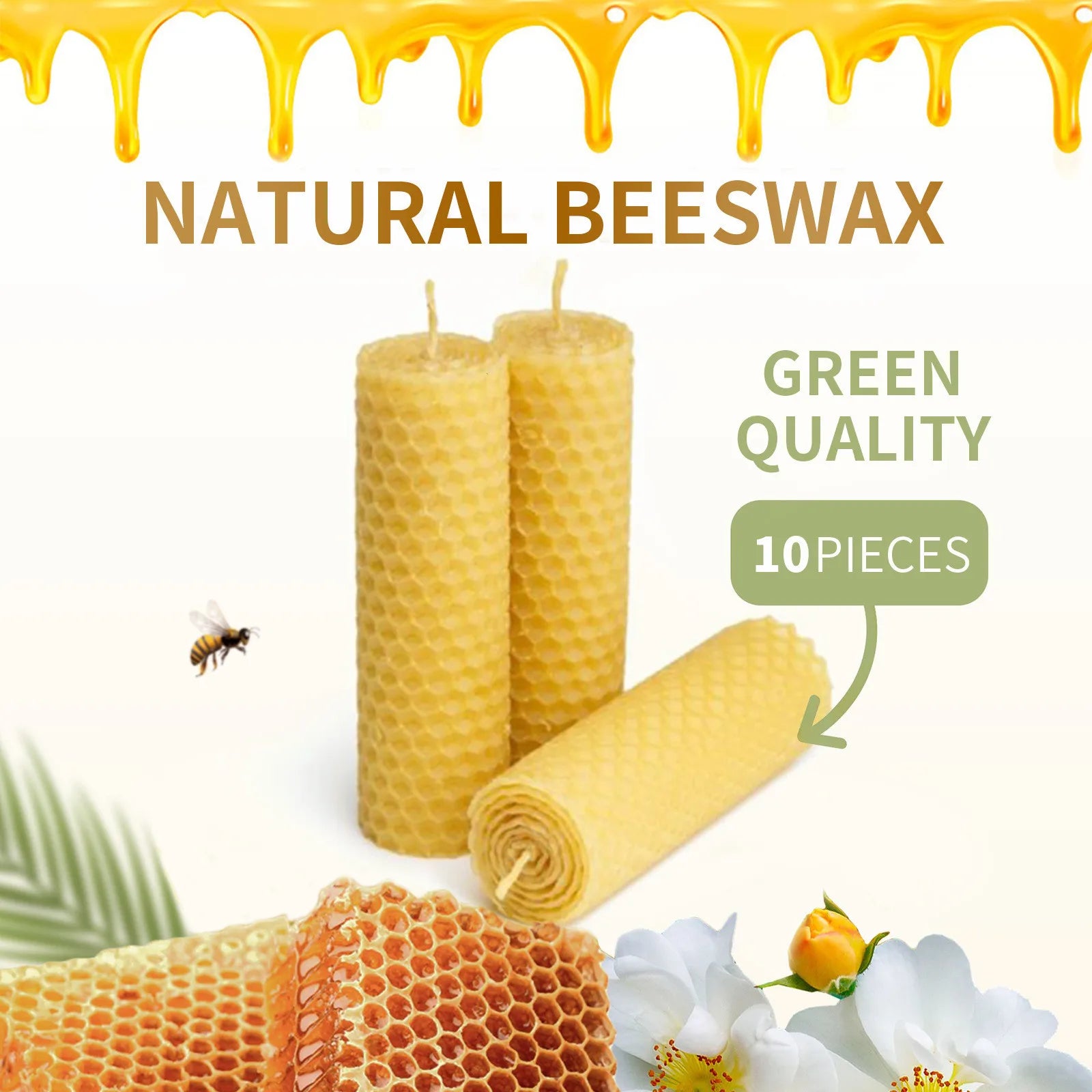 10pcs Natural Beeswax Candles – Handmade Luxury Wedding