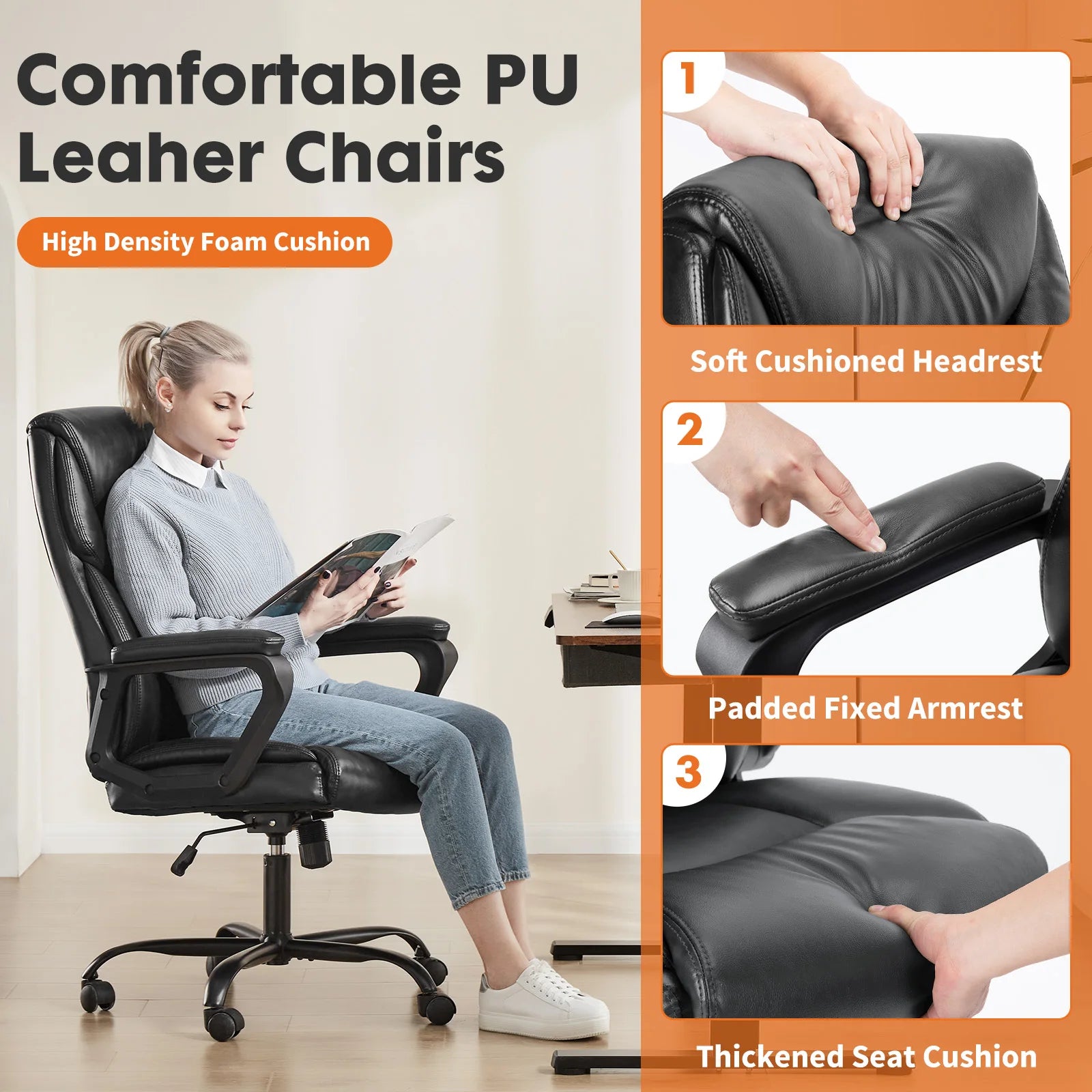 White PU Leather Swivel Armrest Gaming Chair with Wheels