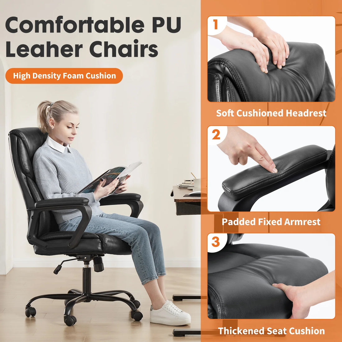 White PU Leather Swivel Armrest Gaming Chair with Wheels