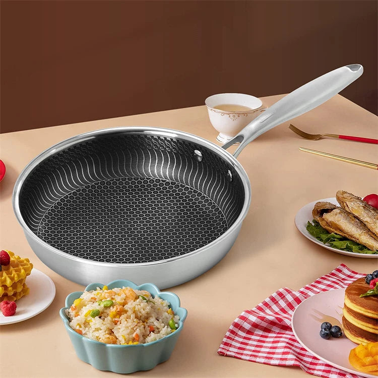 LMETJMA Nonstick Stainless Steel Frying Pan with Lid