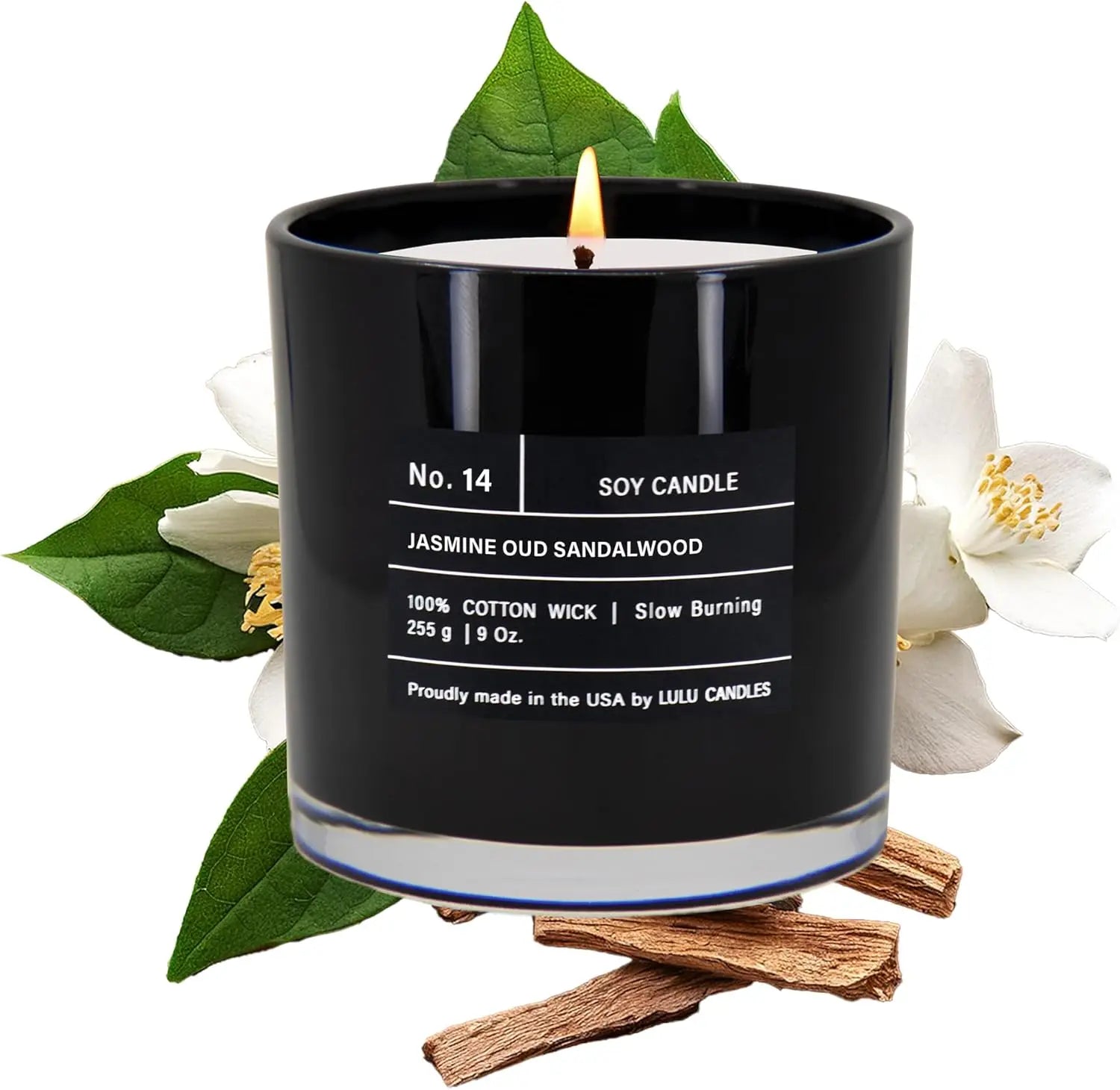 Luxury Jasmine Oud Sandalwood Soy Candle – 9oz Hand Poured