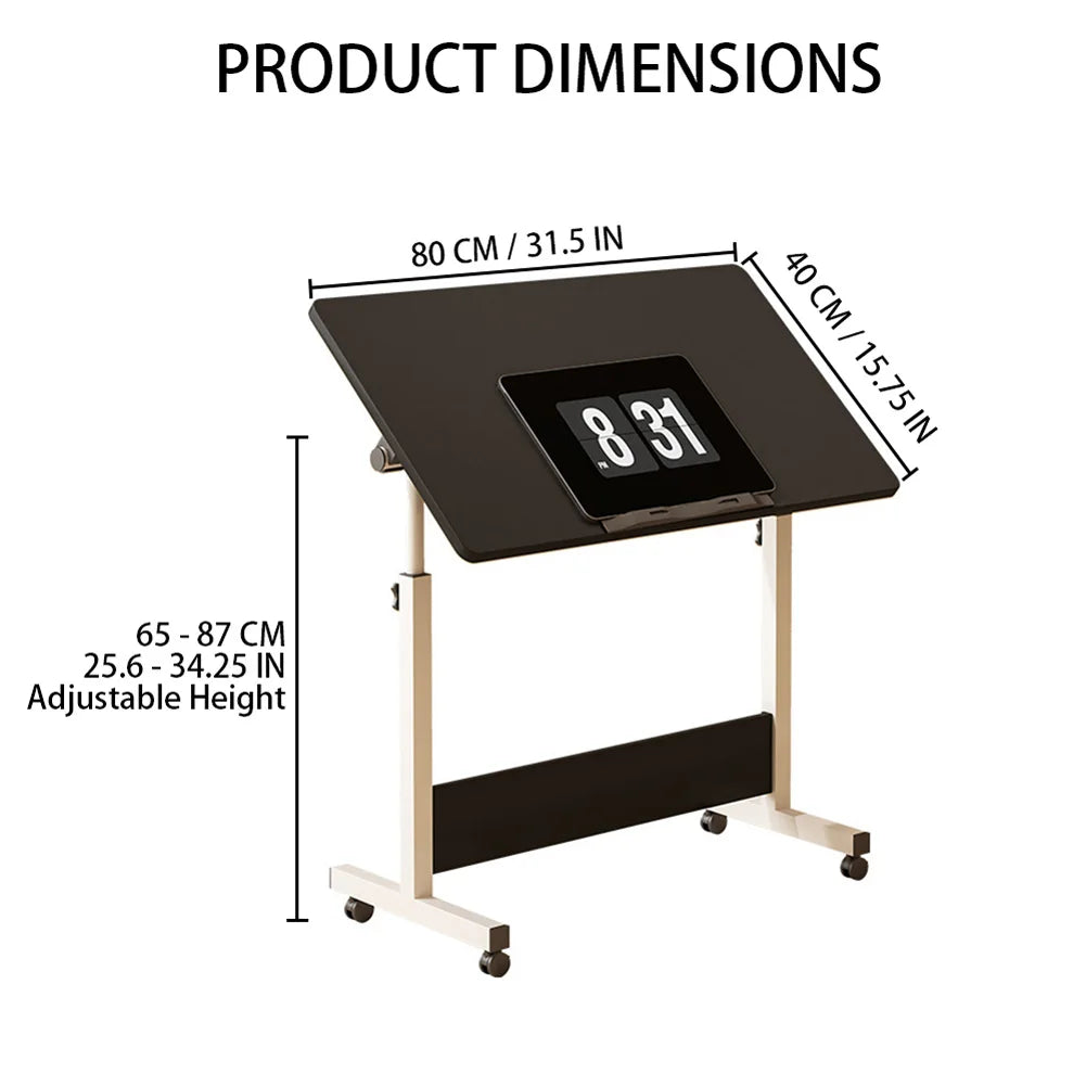 Adjustable Mobile Standing Desk with Wheels – 80x40cm
