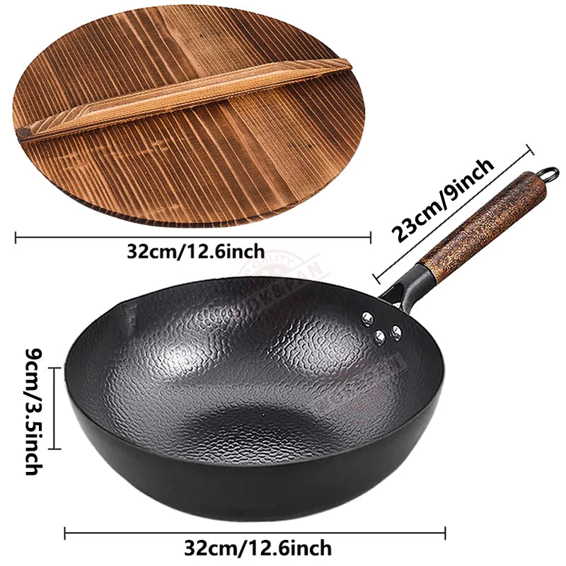 32cm Carbon Steel Wok Pan with Wooden Lid – All Stoves