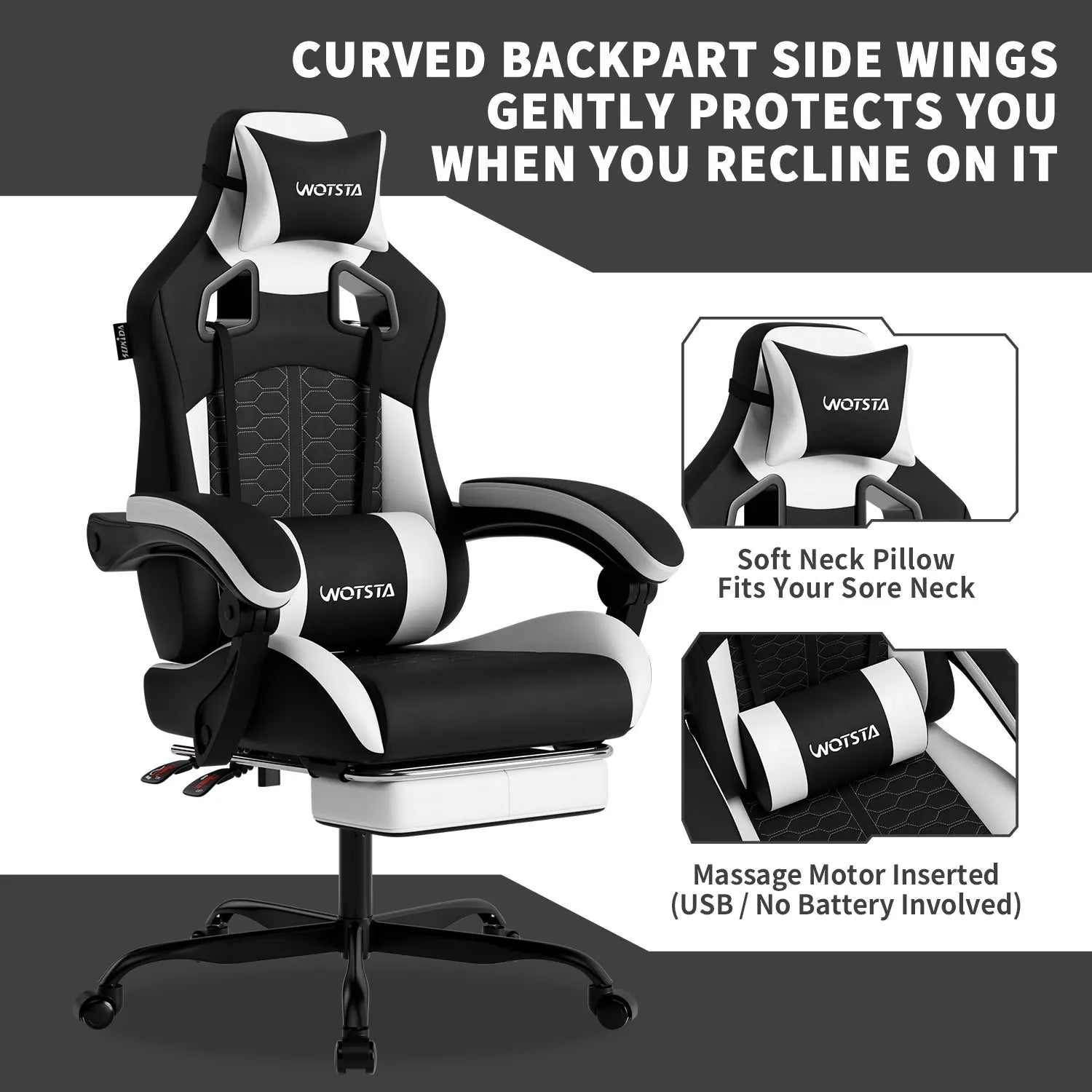 Beige Blue Gaming Chair with Footrest & Lumbar Support
