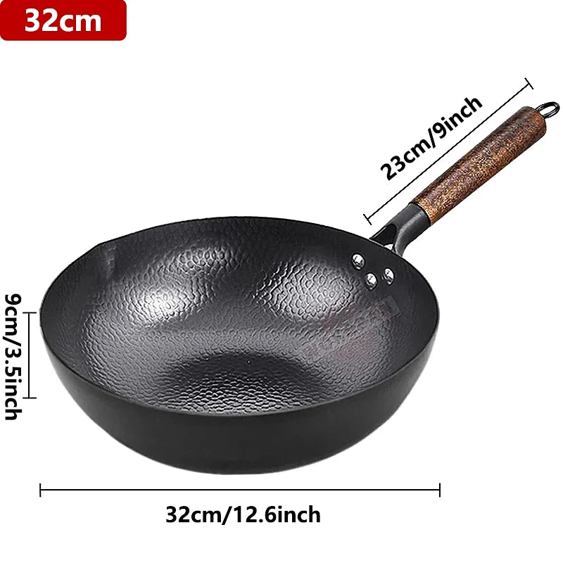 32cm Carbon Steel Wok Pan with Wooden Lid – All Stoves