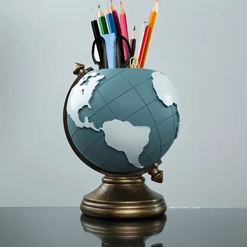 Globe Pen Holder Resin Desk Organizer for Office & Home