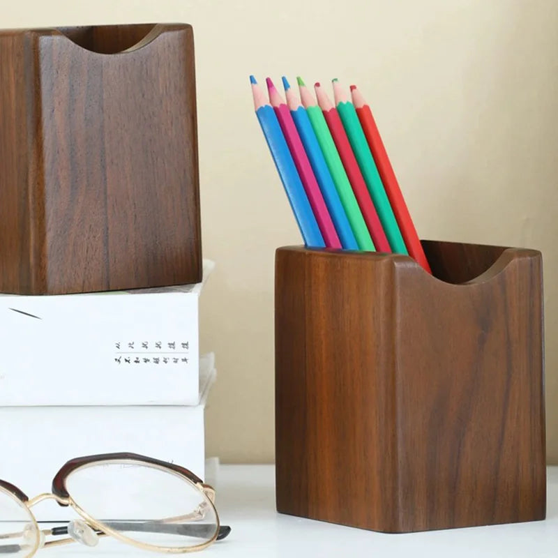 Natural Walnut Pen Holder Wooden Ink Pen Storage Case Desk Writing Stationary Organizer Office School Supplies Gift