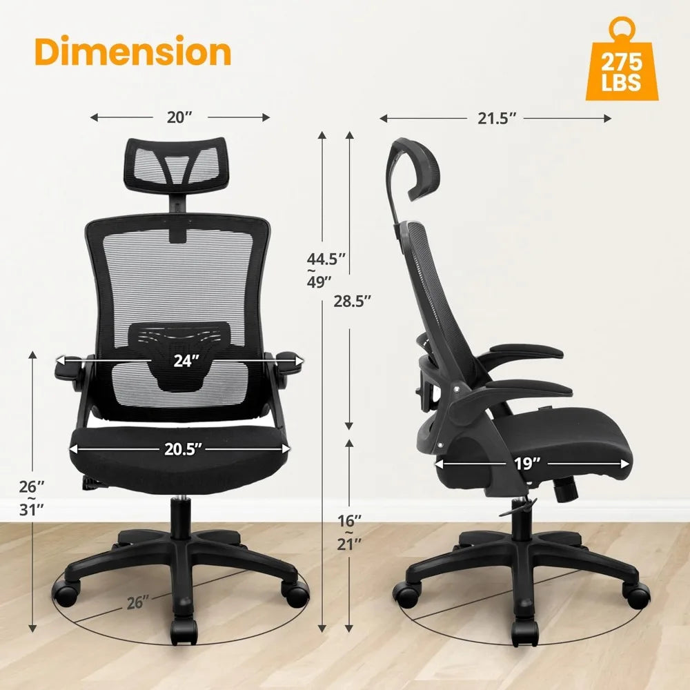 NEO CHAIR Ergonomic Adjustable Home Office Desk Chair High Back Computer Gaming Mesh Chair Comfy Task Adjustable Arms Lumbar