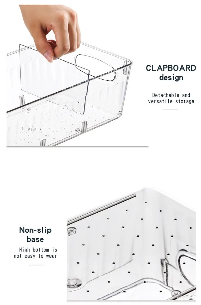 Clear Acrylic Refrigerator Organizer Bin with Removable Dividers