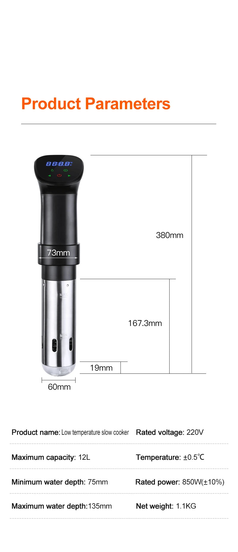 1800W Sous Vide Immersion Cooker LED Waterproof Precision