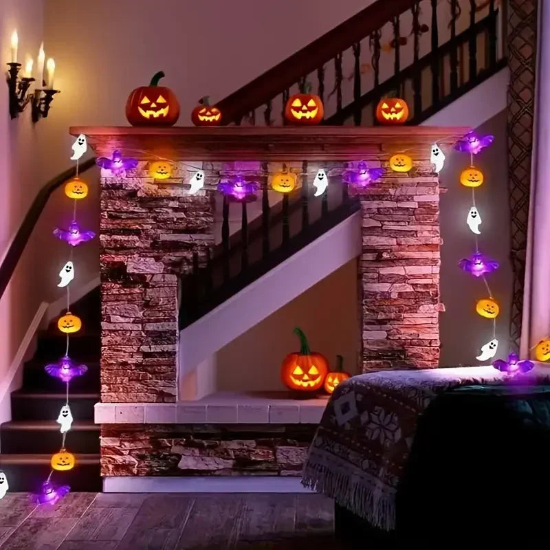 1PC 10/20/40LEDS Halloween String Lights Battery Operated Pumpkin Bat Ghost Indoor Home Courtyard Halloween Decorative Lights