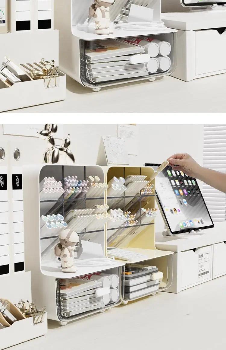 Inclined Pen Holder Student Writing Desk Stationery Storage Box Large Capacity Office Desktop Sundries Rack
