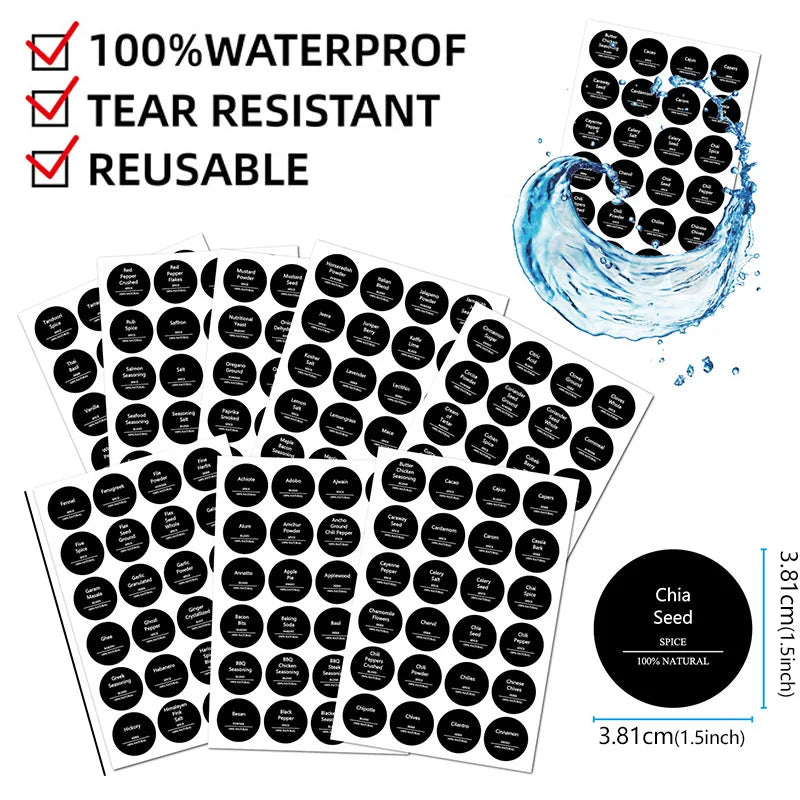 275Pcs Waterproof Preprinted Spice Jar Organizer Labels Set