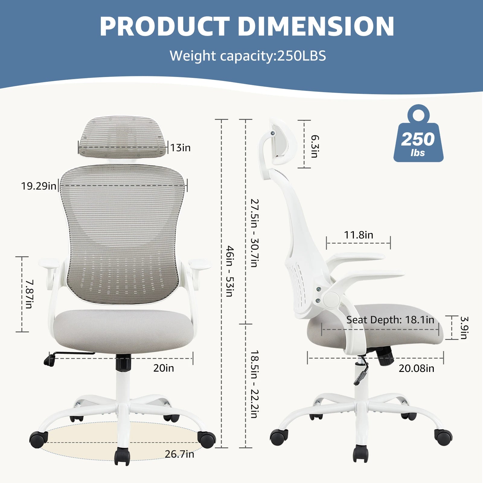 Mesh Ergonomic Desk Chair with Headrest & Flip Arms
