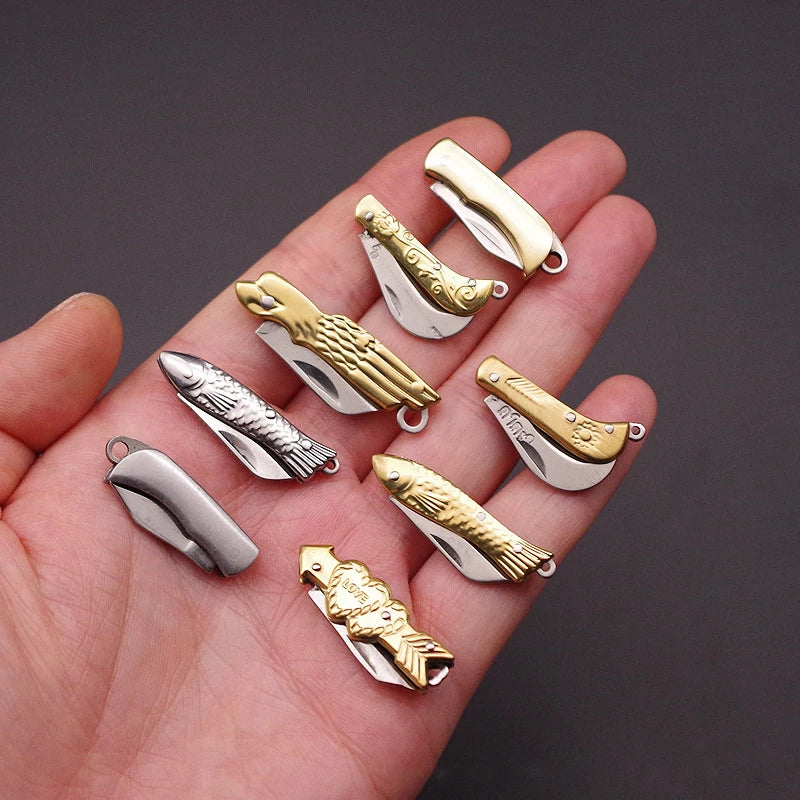 Mini Brass Folding Knife Keychain - EDC Survival Cutter