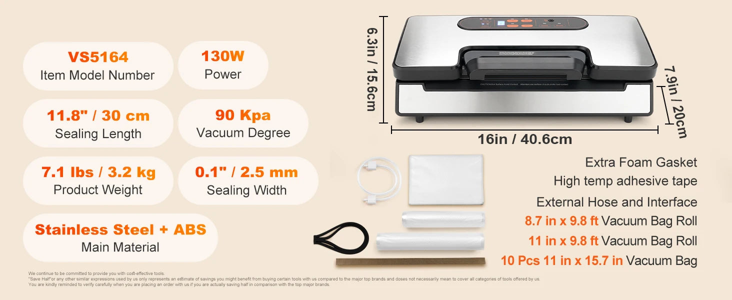 130W 90Kpa Vacuum Sealer Machine with 10 Bags Kitchen