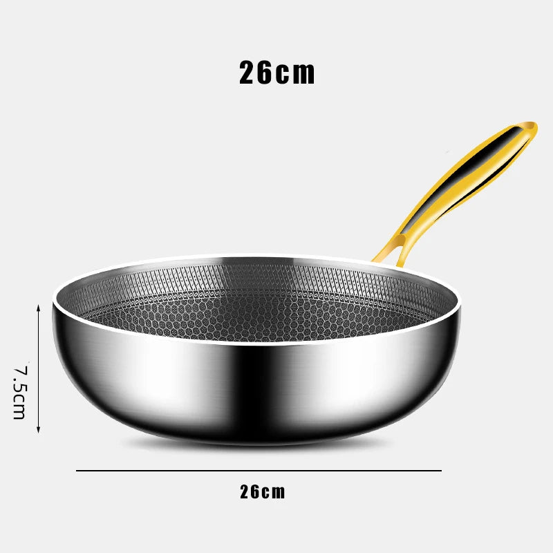 316 Stainless Steel Non-Stick Frying Pan Wok for Kitchen