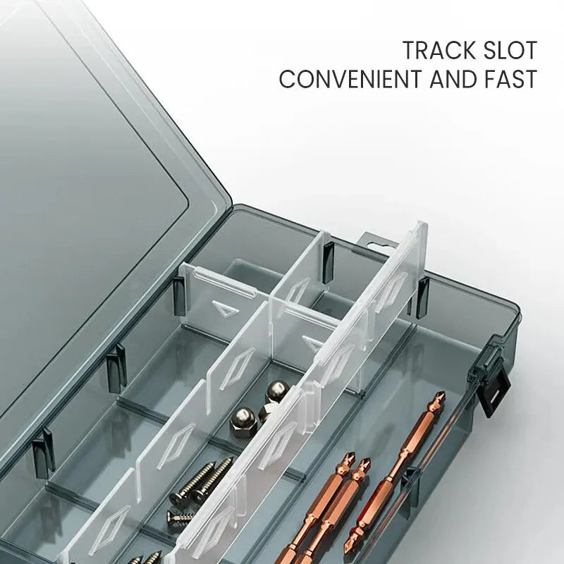 AIRAJ Adjustable Plastic Tool Organizer Box – Screw, Drill Bit & Small Parts Storage Case with Removable Dividers